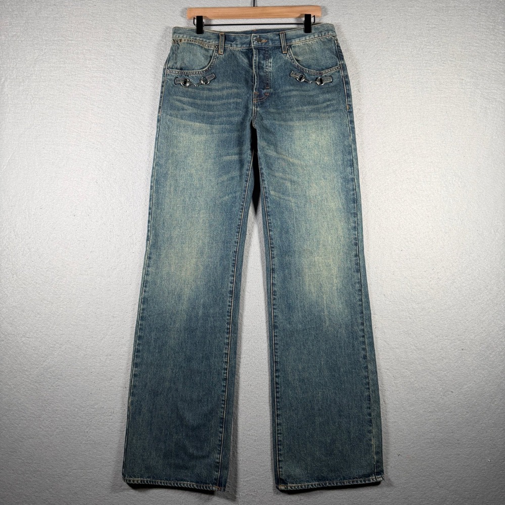 Gucci Mens Horsebit Denim Jeans Medium Wash Straight Leg Blue Made in Italy 34